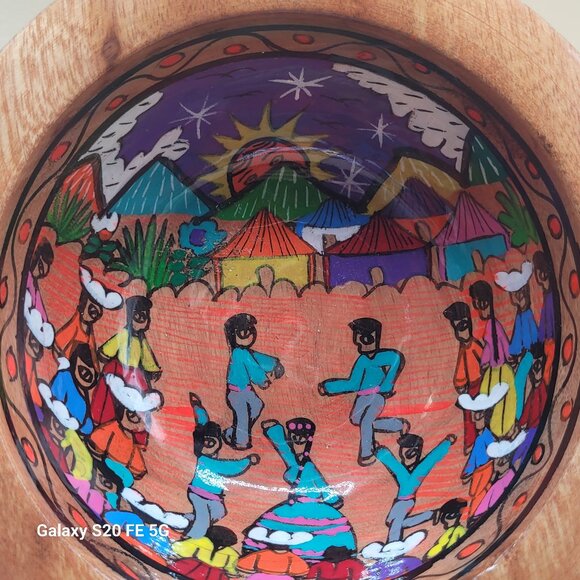 Beautiful Vibrantly Painted Mexican Wooden Decorative Bowl Wedding - Picture 1 of 16